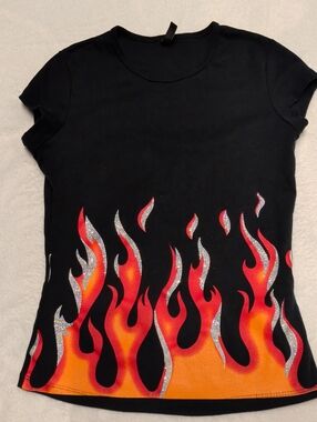 VINTAGE Mariposa Flame Shirt 🔥 Sparkly Y2K CyberGoth Aesthetic Tee (Large/Mediu